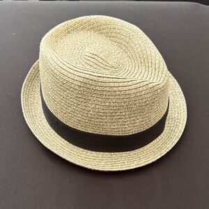 Womens Straw Fedora Hat with Black Band - Natural
